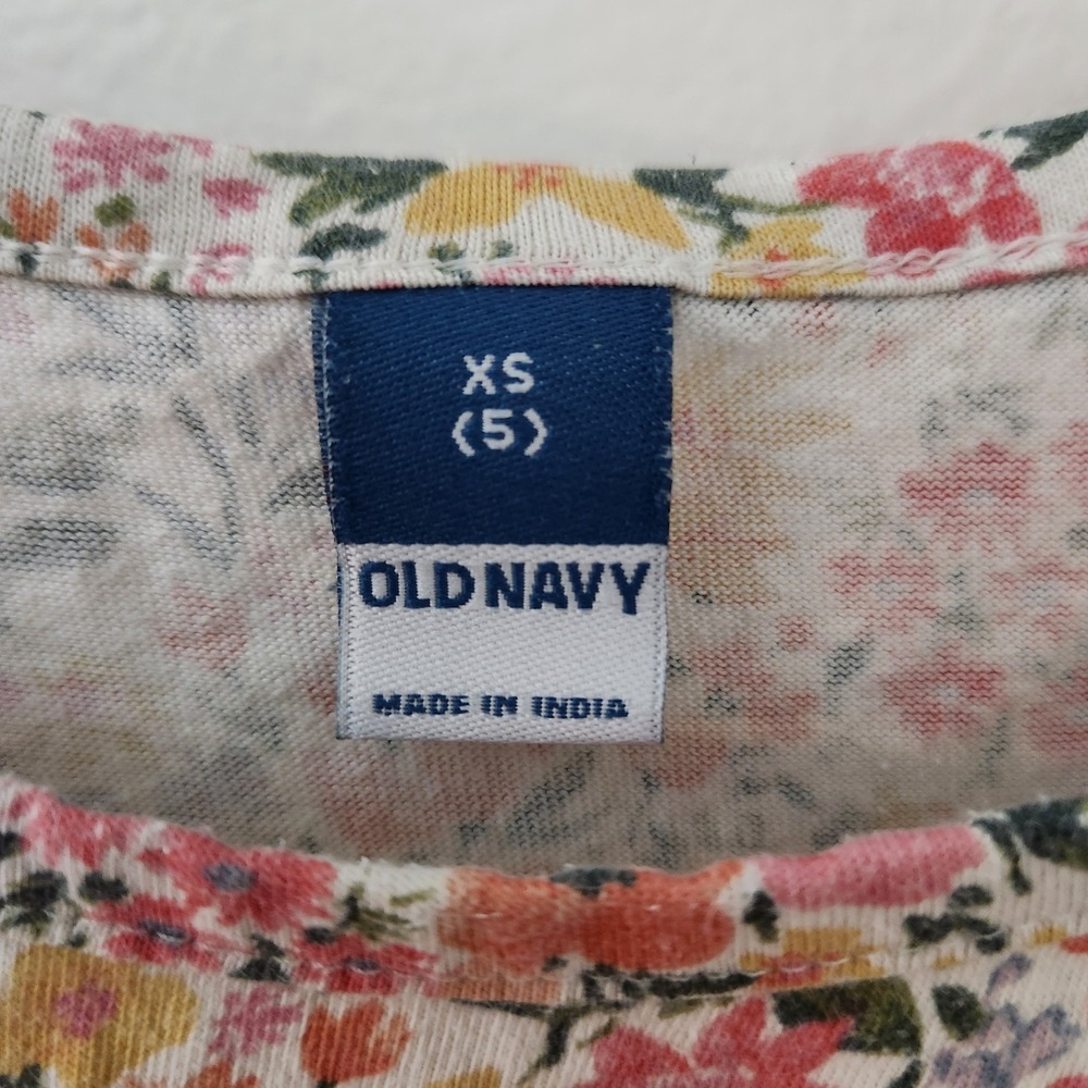 Old Navy Girls XS 5 Floral Tiered Ruffle Sleeve Cotton Jersey Dress Multi Color - Picture 3 of 4